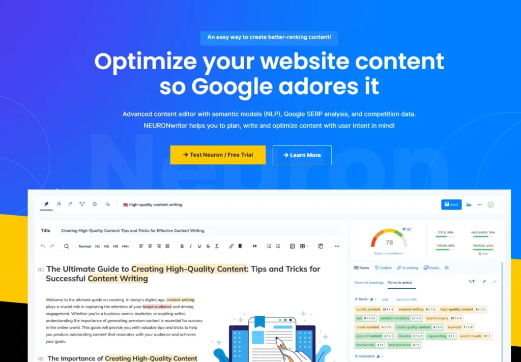 NeuronWriter - narzędzie do optymalizacji treści pod kątem SEO