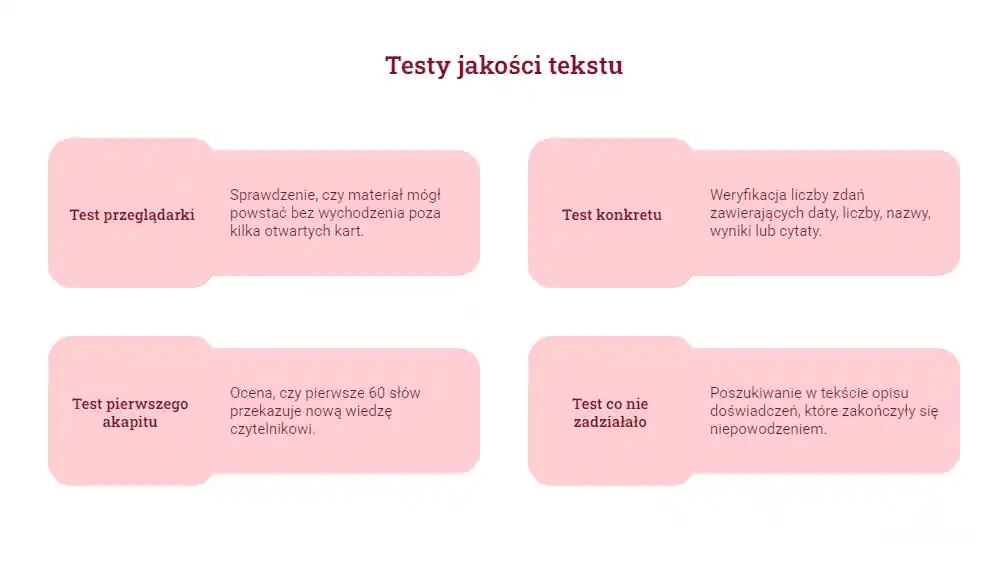 Cztery testy jakości treści na stronie
